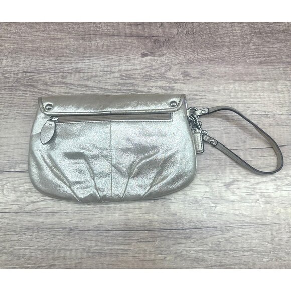 Coach Clutch Wristlet Womens Small Metallic Gold Shimmer Card Slots Zip Side - Picture 2 of 14